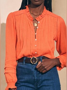 NEW Faherty Willa Blouse Emberglow Women’s Size Medium Peasant Cottagecore. 16